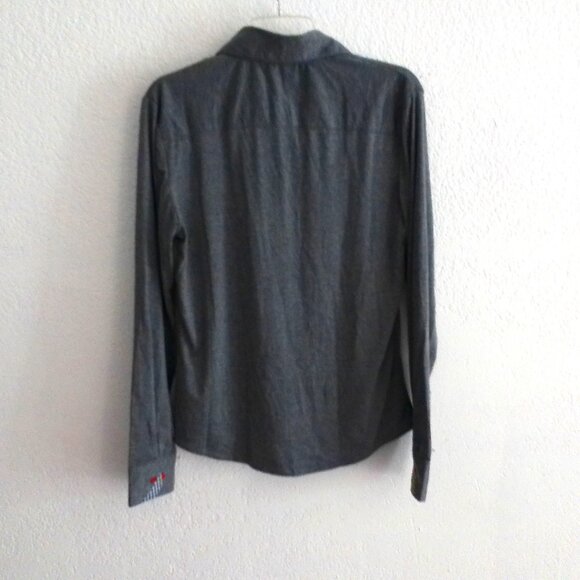 W[d^blju:], men's gray button-up long sleeve shirt with blue/white plaid design - Picture 6 of 7